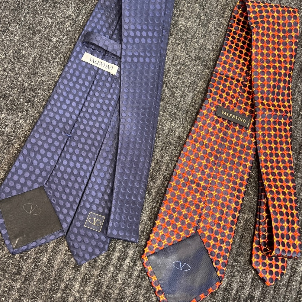 Valentino Tie Bundle 2 Ties Navy, and Blue and Orange Patterned Ties - Picture 7 of 7